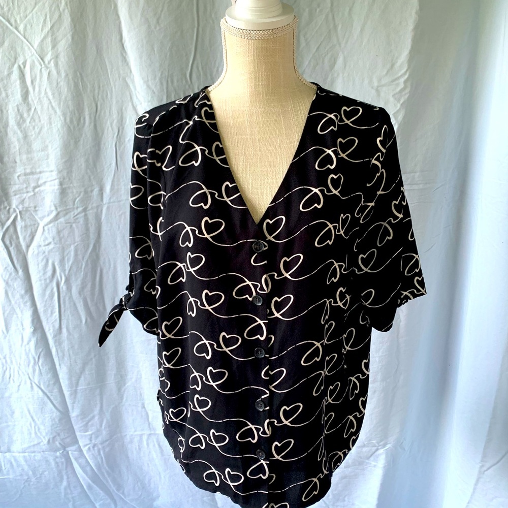 SOLD-Work to Evening Out Short Sleeve Blouse with Tie Sleeve Accents